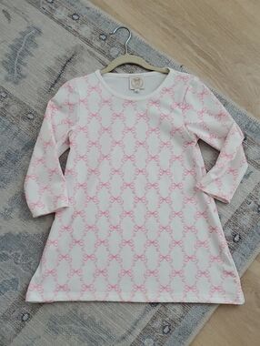 Little Bear Smocks Little Girls Pink Bow Long Sleeve Dress Pink White Sz4T